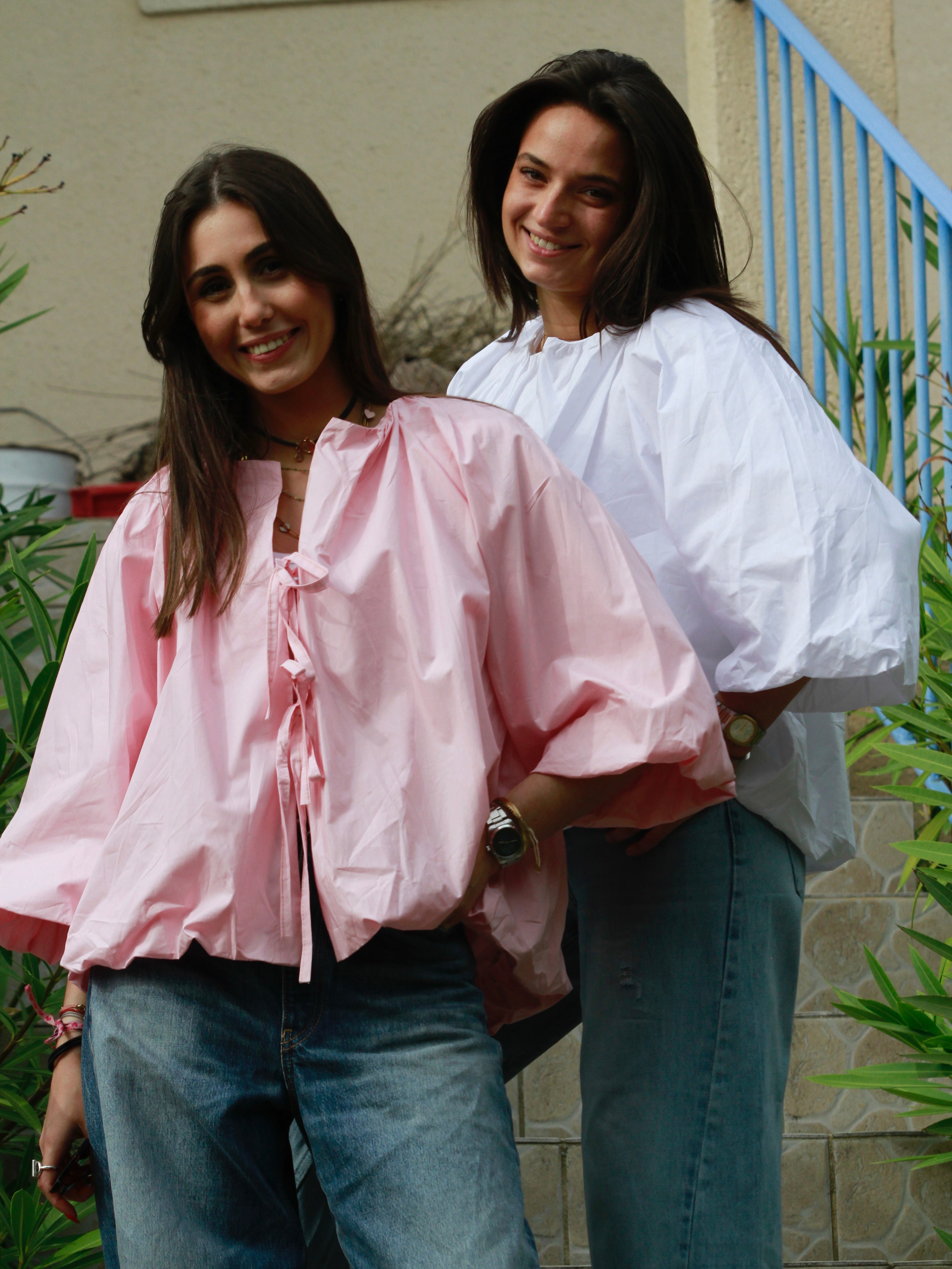 Blouse Célia rose et blanc
