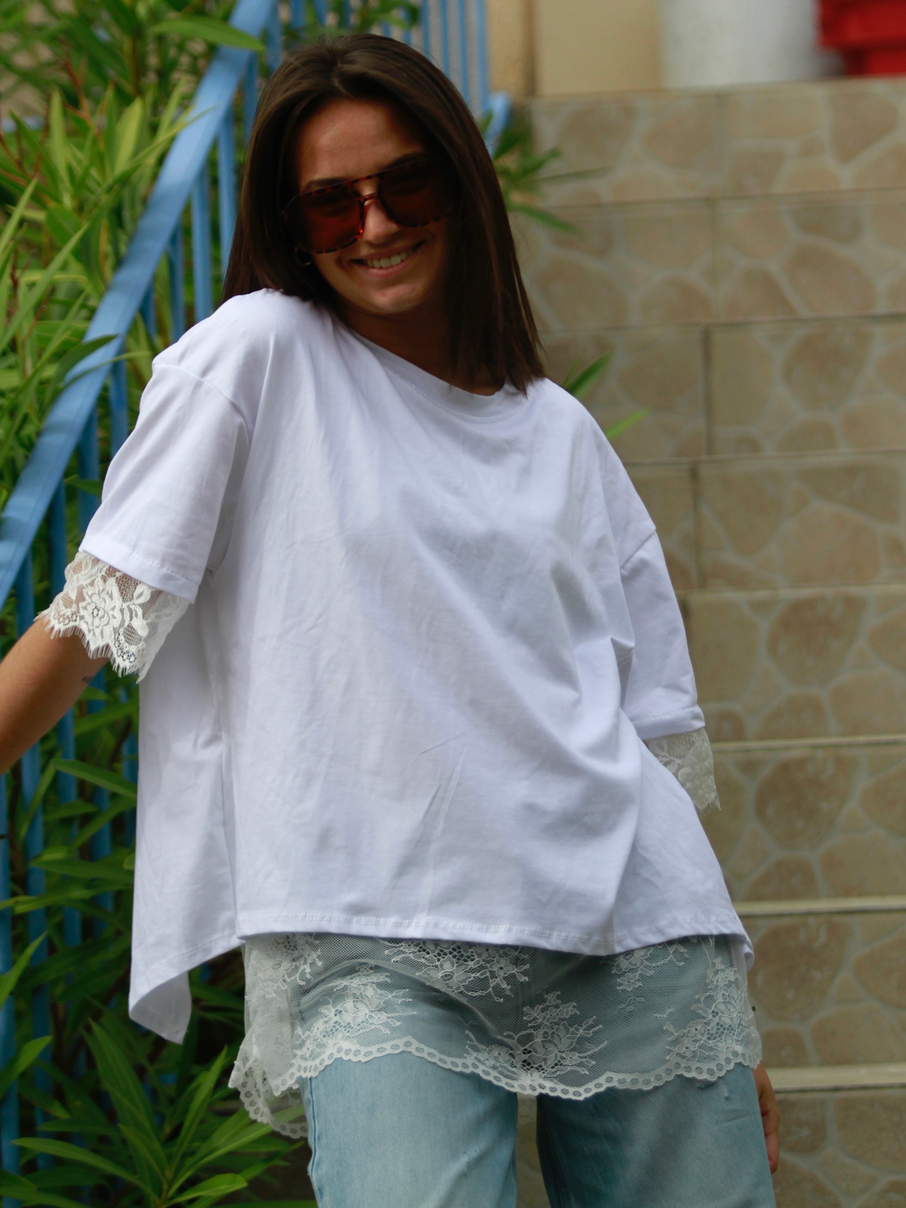 T-Shirt dentelle blanc face