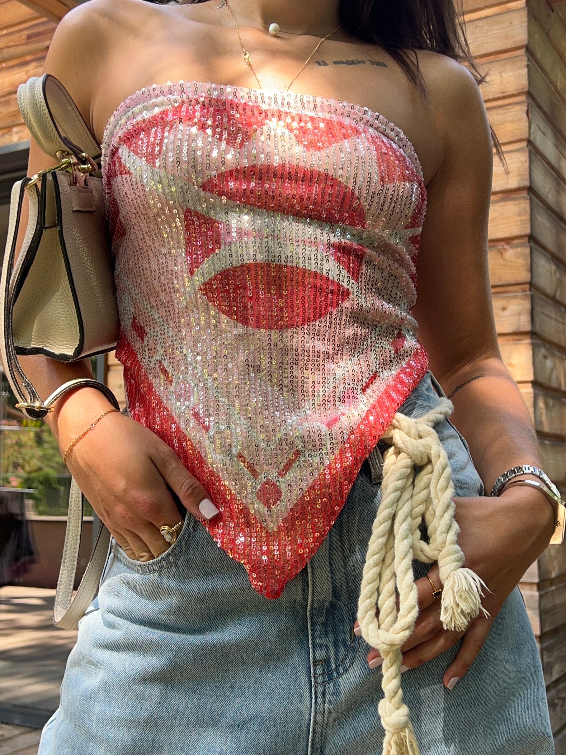 Top Sequins rose bustier face
